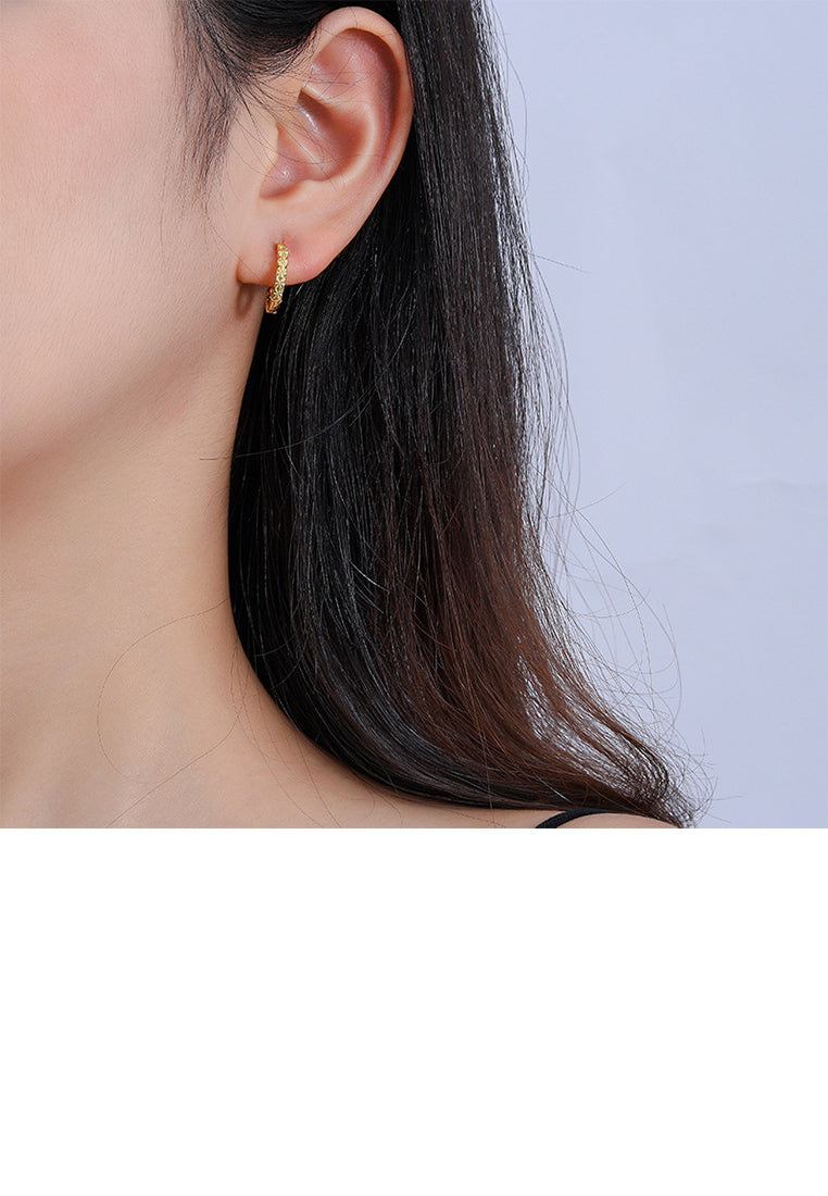925 Sterling Silver Plated Gold Simple Fashion Pattern Circle Geometric Earrings