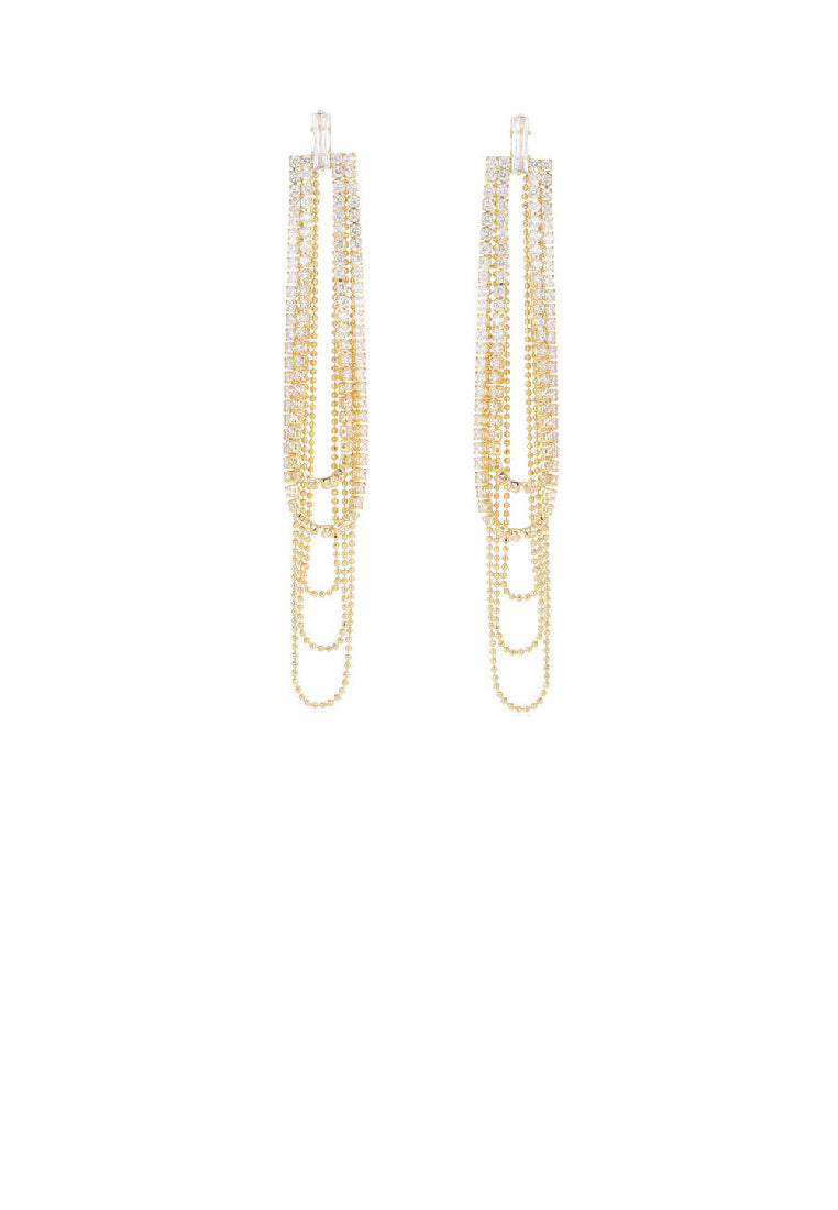 Simple and Personalized Plated Gold Geometric Tassel Earrings with Cubic Zirconia - Luxurious Look