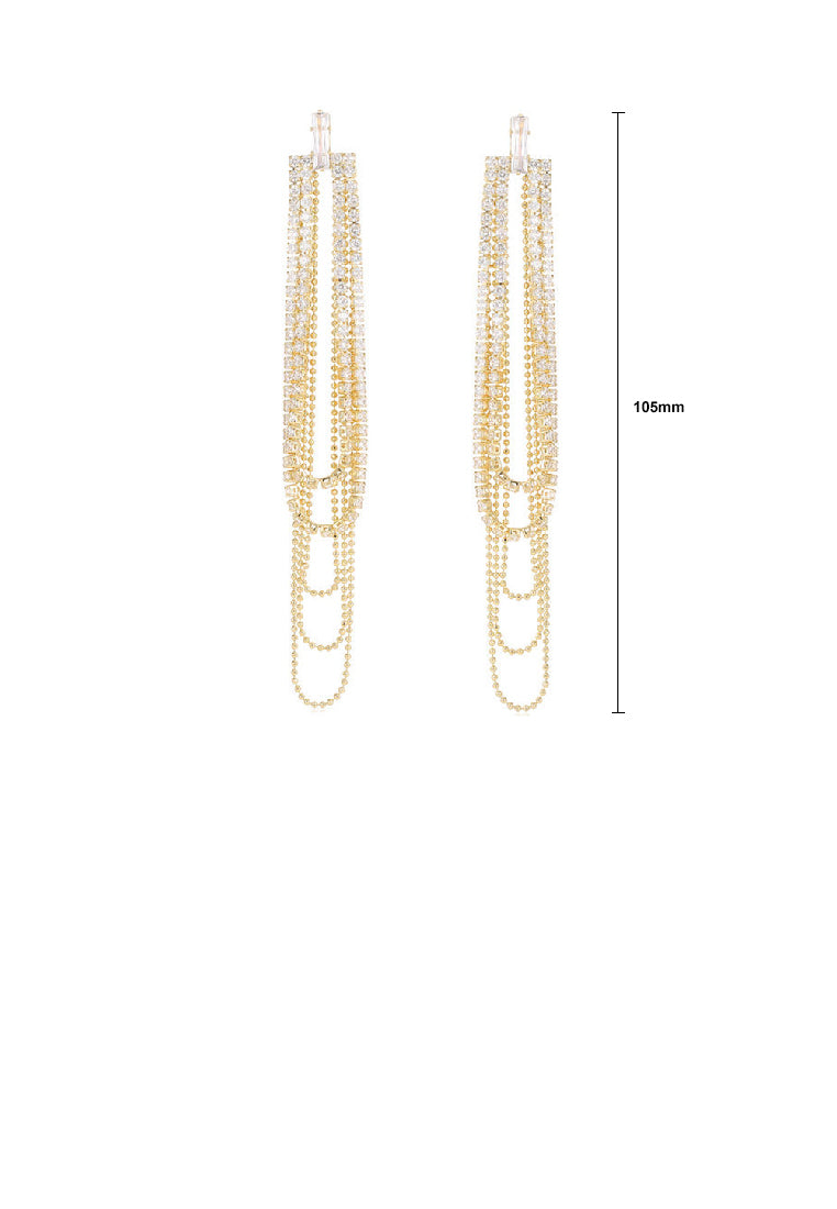 Simple and Personalized Plated Gold Geometric Tassel Earrings with Cubic Zirconia - Luxurious Look