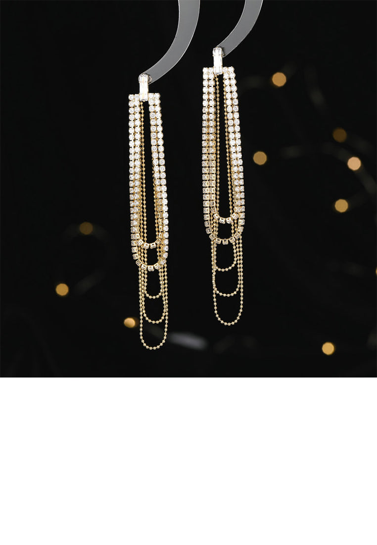 Simple and Personalized Plated Gold Geometric Tassel Earrings with Cubic Zirconia - Luxurious Look