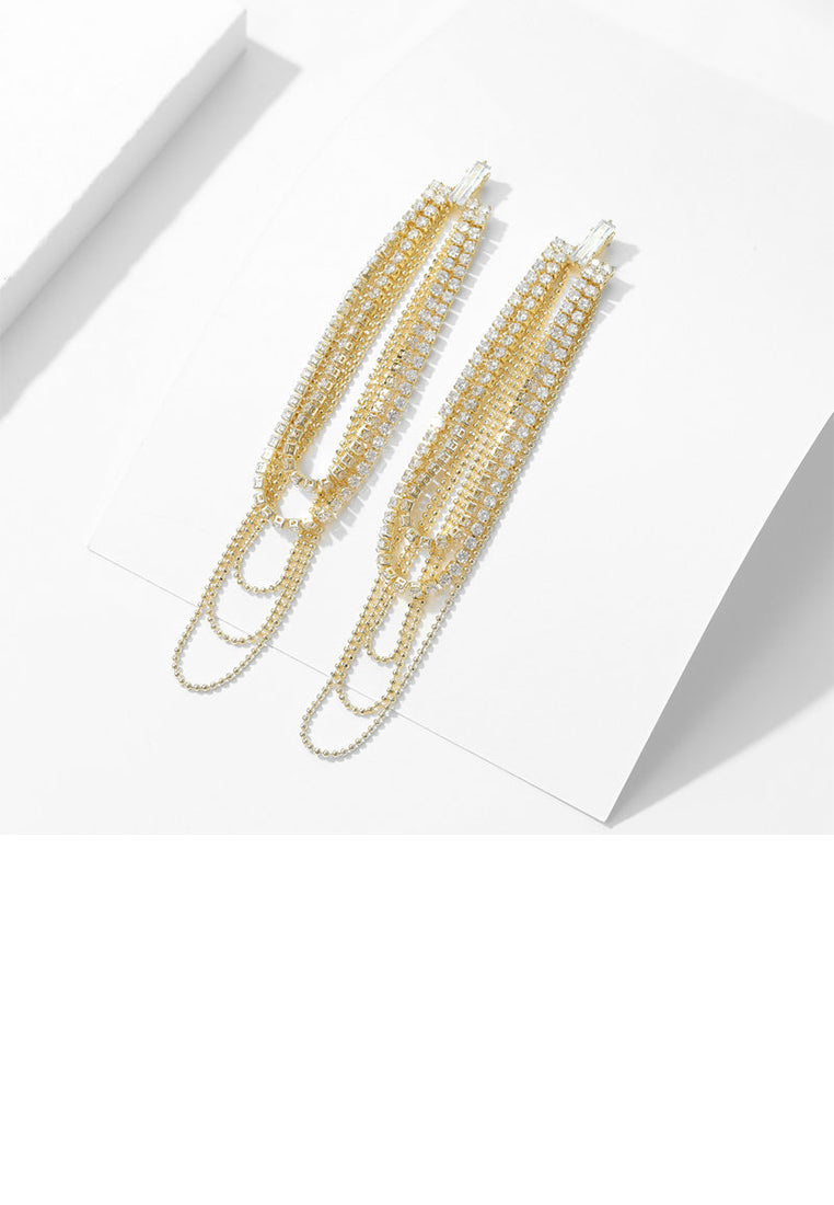 Simple and Personalized Plated Gold Geometric Tassel Earrings with Cubic Zirconia - Luxurious Look
