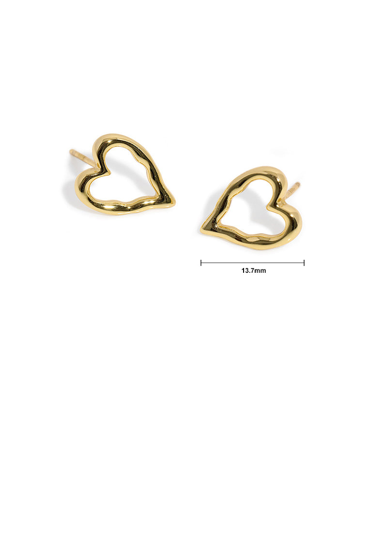 925 Sterling Silver Plated Gold Simple and Cute Hollow Heart-shaped Stud Earrings