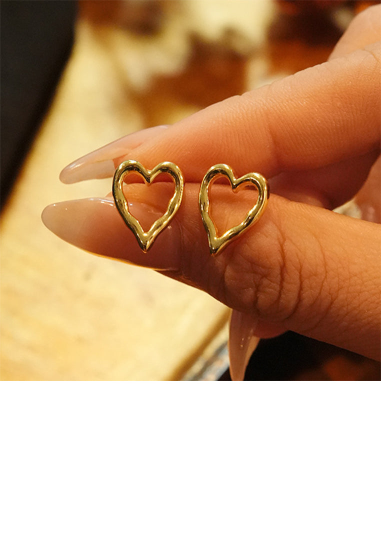 925 Sterling Silver Plated Gold Simple and Cute Hollow Heart-shaped Stud Earrings