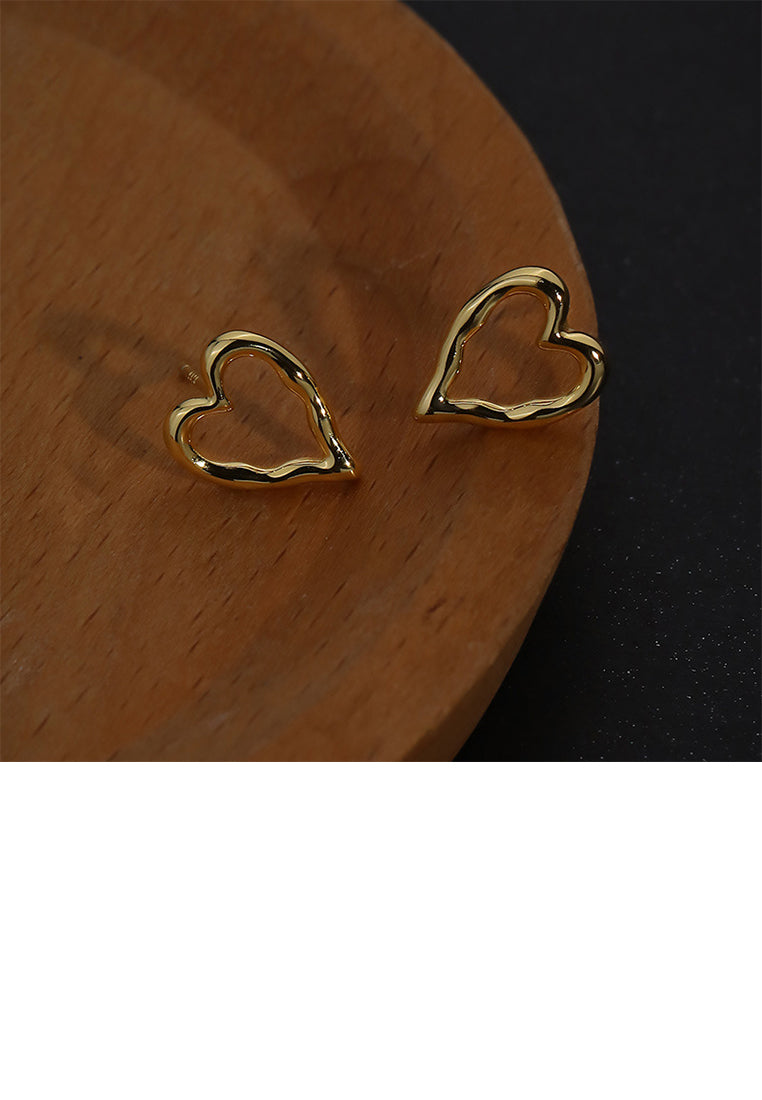 925 Sterling Silver Plated Gold Simple and Cute Hollow Heart-shaped Stud Earrings