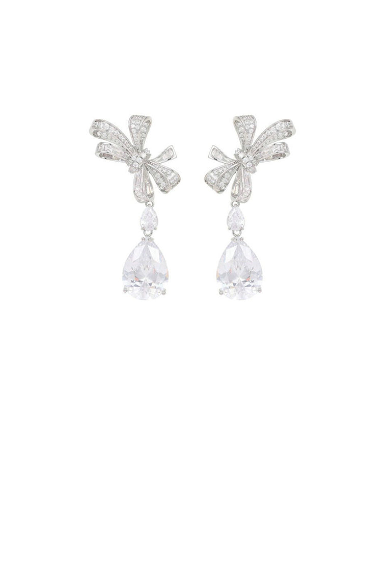 Simple Sweet Ribbon Water Drop Earrings with Cubic Zirconia - Luxurious Look