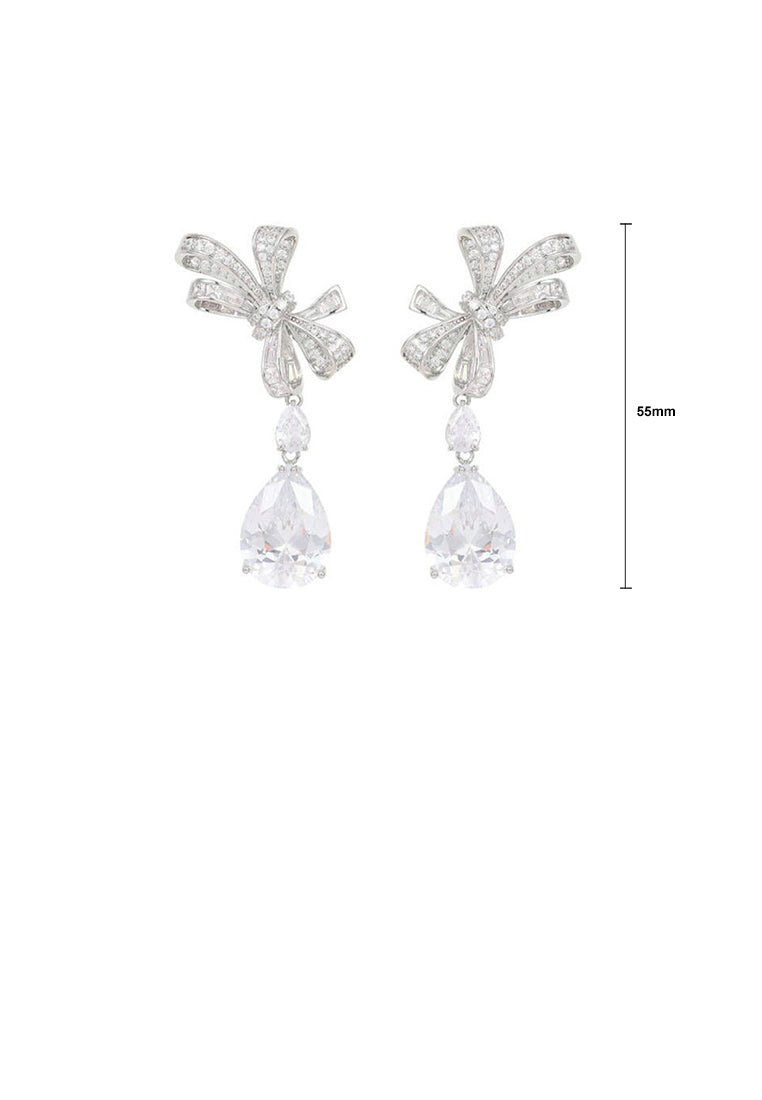 Simple Sweet Ribbon Water Drop Earrings with Cubic Zirconia - Luxurious Look