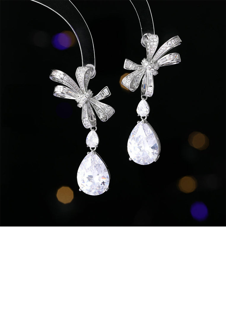 Simple Sweet Ribbon Water Drop Earrings with Cubic Zirconia - Luxurious Look