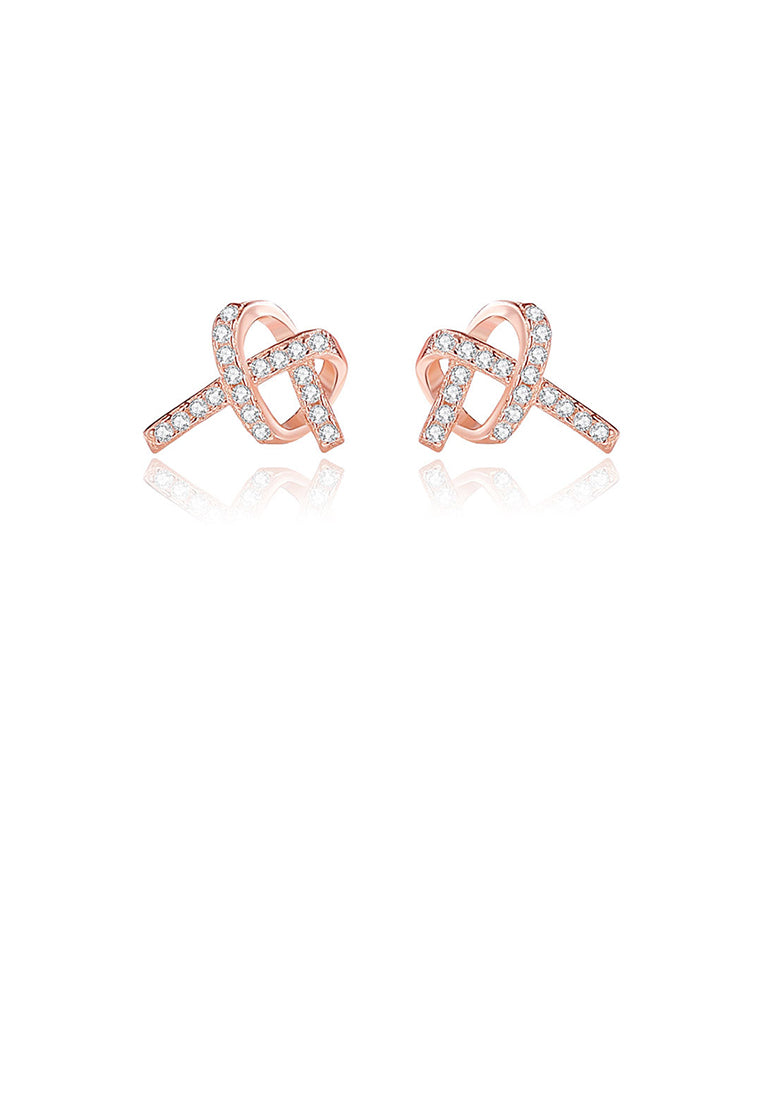 925 Sterling Silver Plated Rose Gold Simple and Cute Heart-shaped Stud Earrings with Cubic Zirconia - Luxurious Look