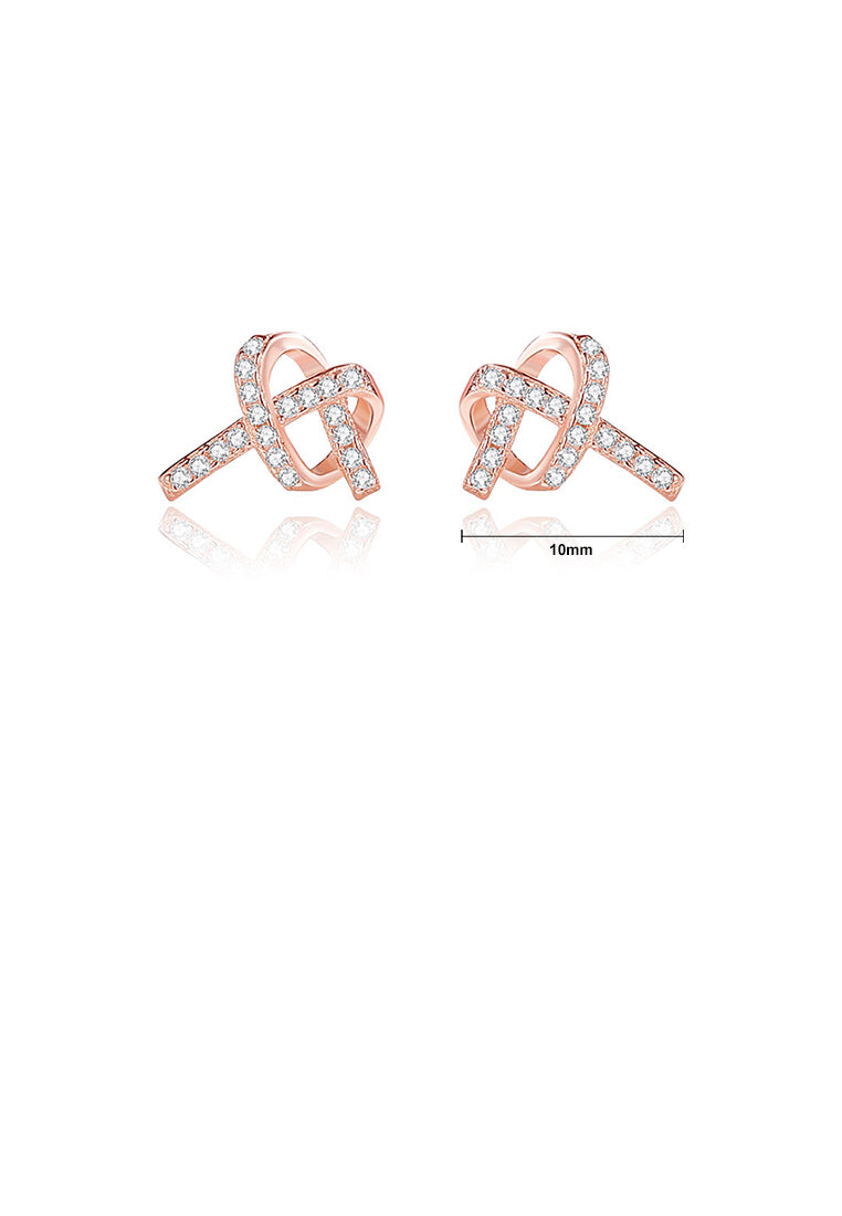 925 Sterling Silver Plated Rose Gold Simple and Cute Heart-shaped Stud Earrings with Cubic Zirconia - Luxurious Look