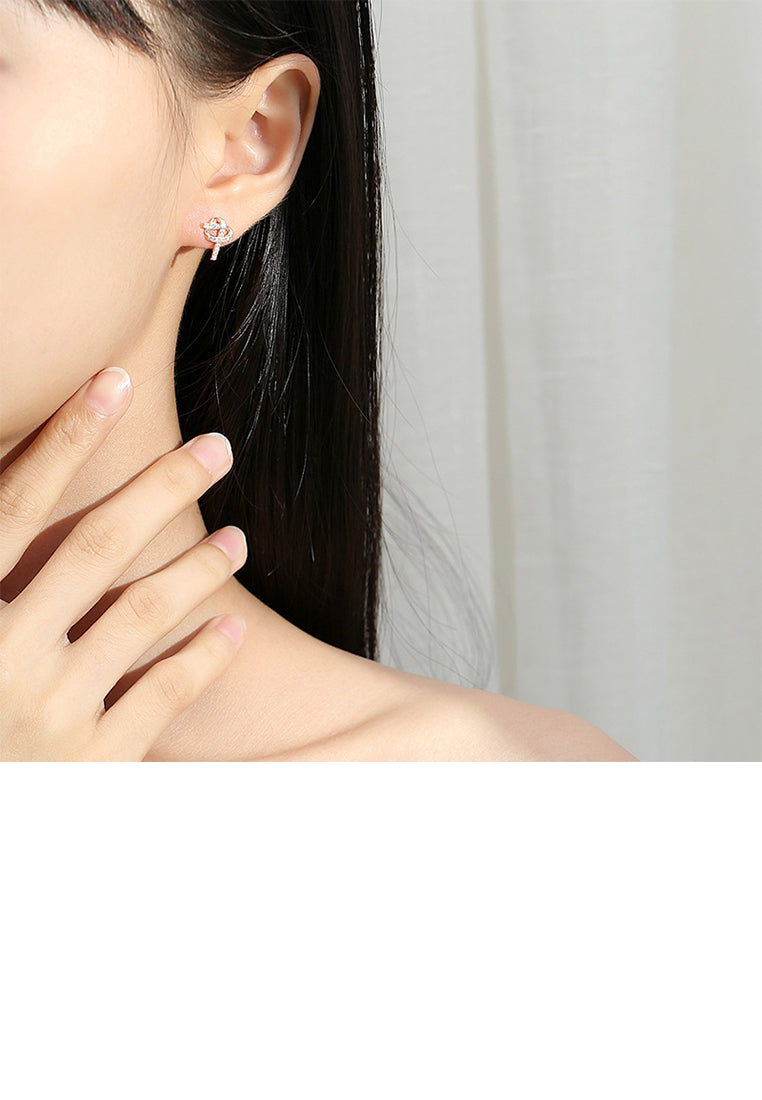 925 Sterling Silver Plated Rose Gold Simple and Cute Heart-shaped Stud Earrings with Cubic Zirconia - Luxurious Look