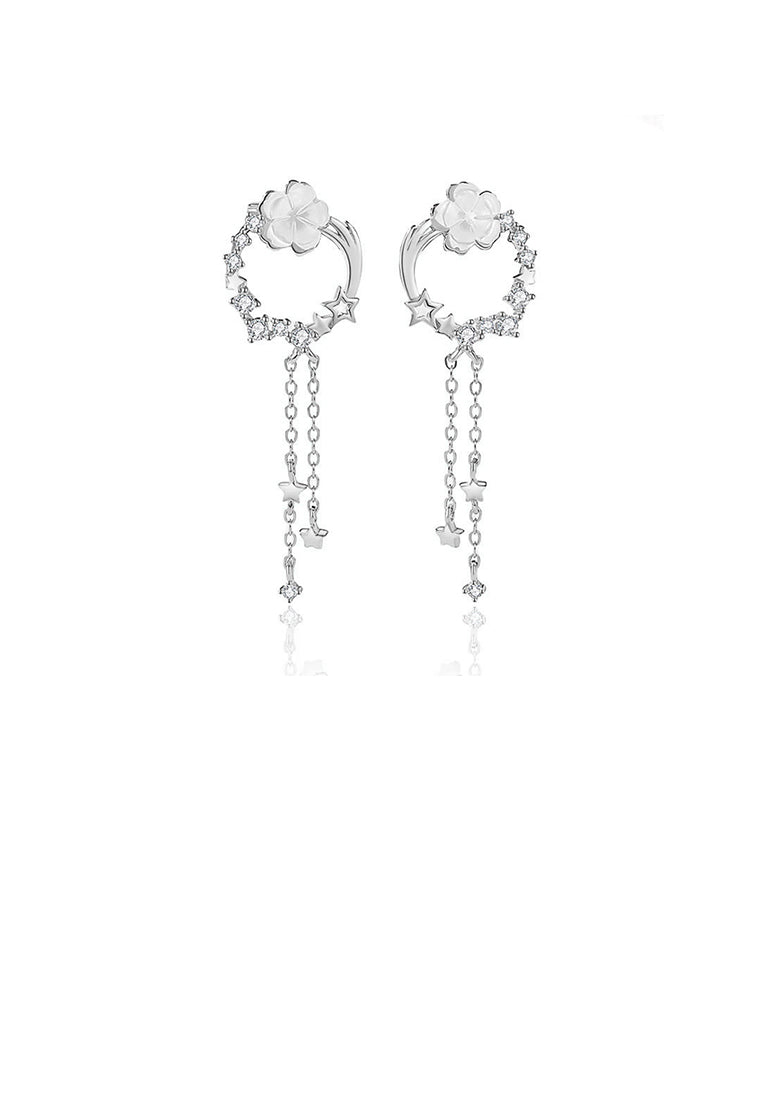 925 Sterling Silver Fashion Elegant Shooting Star Flower Tassel Earrings with Cubic Zirconia - Luxurious Look