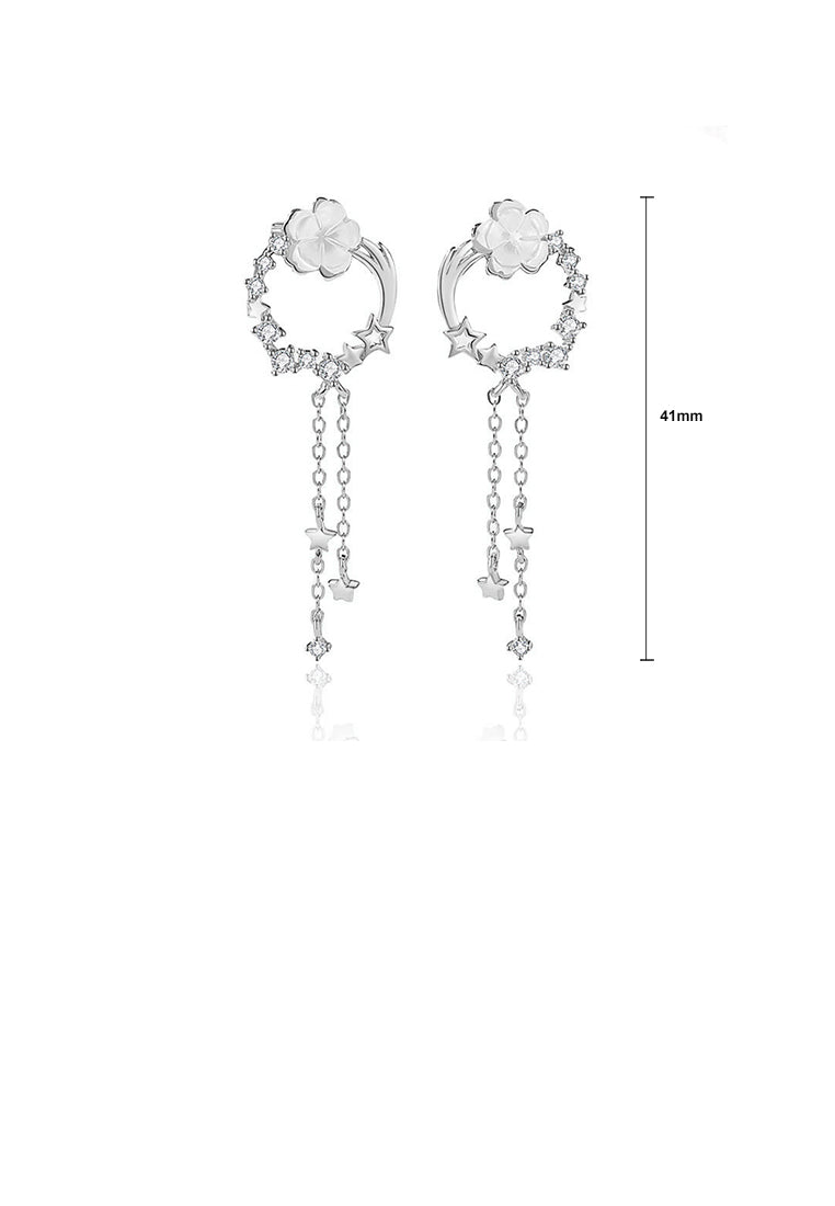 925 Sterling Silver Fashion Elegant Shooting Star Flower Tassel Earrings with Cubic Zirconia - Luxurious Look