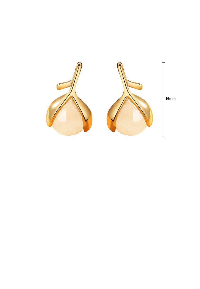 925 Sterling Silver Plated Gold Elegant Vintage Geometric Imitation Hetian Jade Stud Earrings