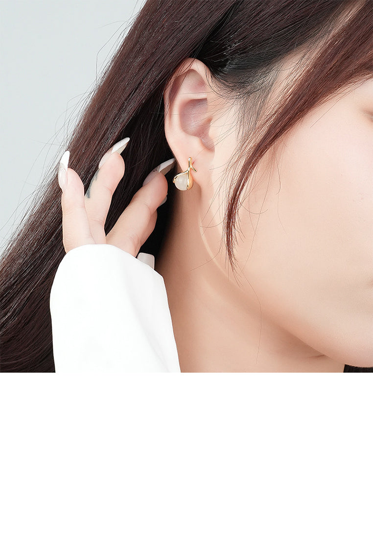 925 Sterling Silver Plated Gold Elegant Vintage Geometric Imitation Hetian Jade Stud Earrings