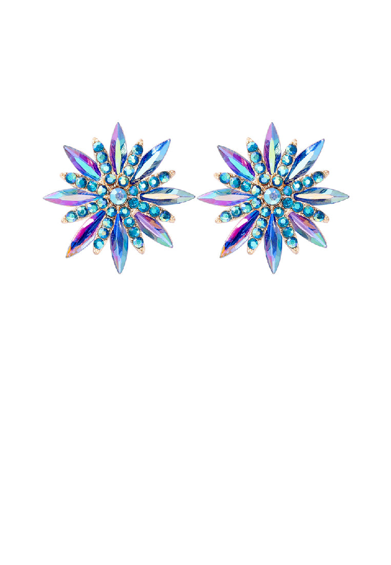 Fashion Brilliant Plated Gold Snowflake Stud Earrings with Blue Cubic Zirconia - Luxurious Look