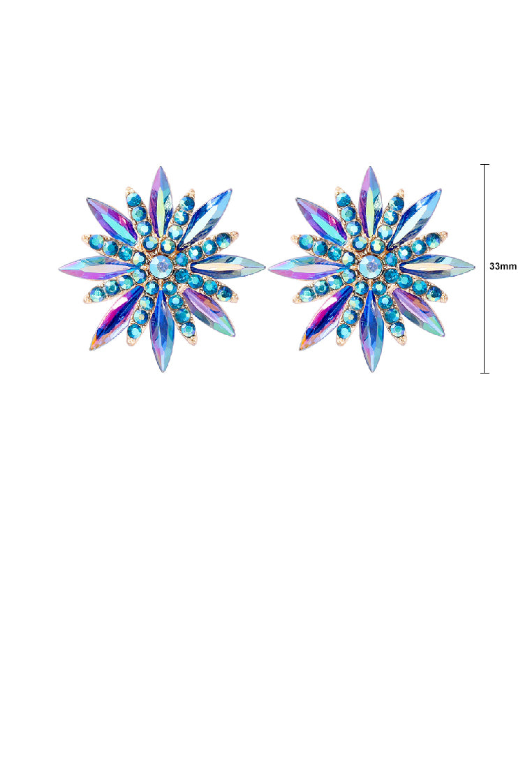Fashion Brilliant Plated Gold Snowflake Stud Earrings with Blue Cubic Zirconia - Luxurious Look