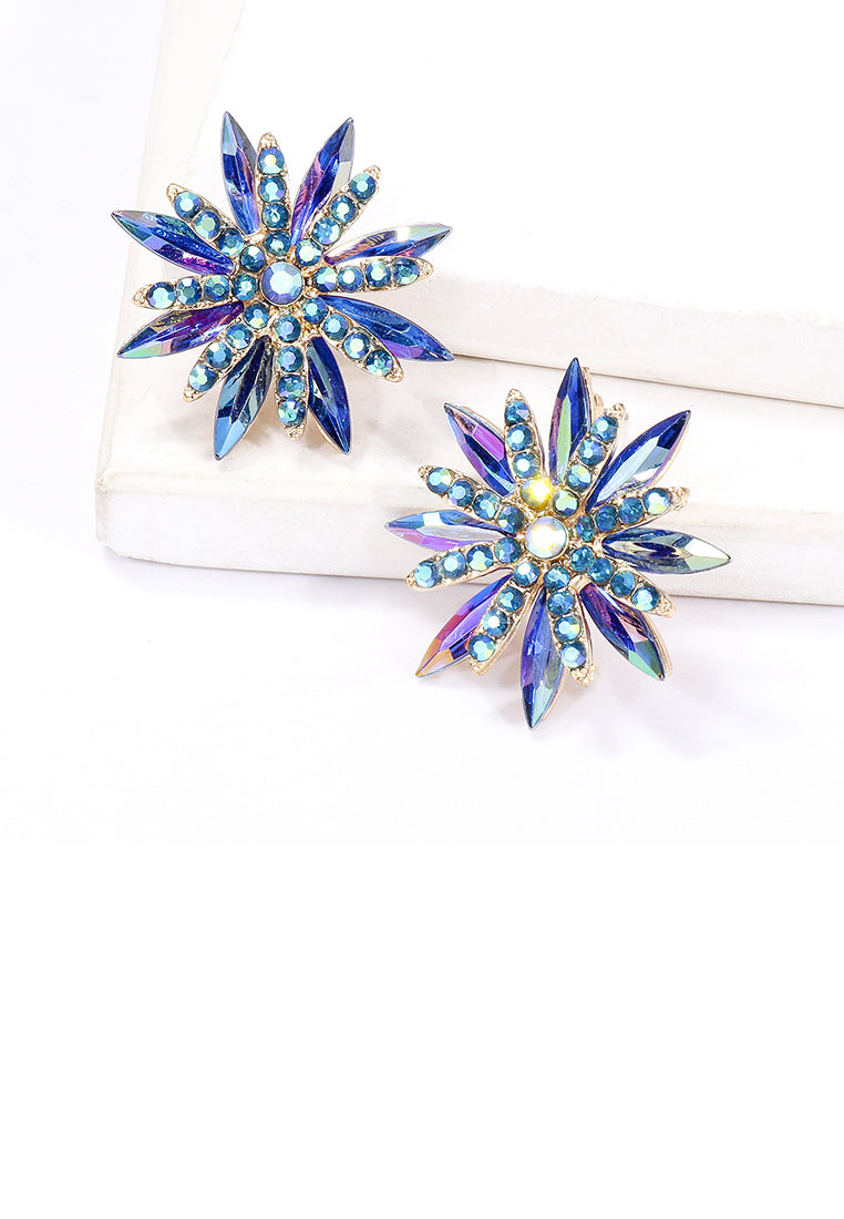 Fashion Brilliant Plated Gold Snowflake Stud Earrings with Blue Cubic Zirconia - Luxurious Look