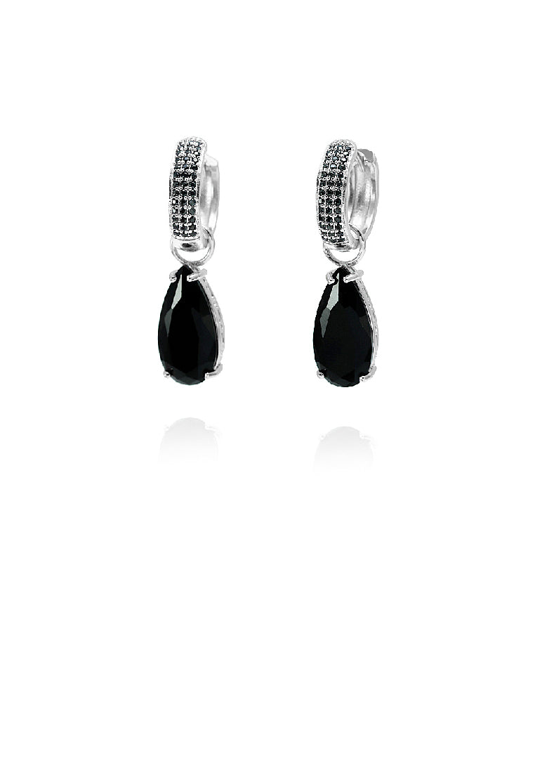 Fashion Elegant Water Drop Geometric Earrings with Black Cubic Zirconia - Luxurious Look