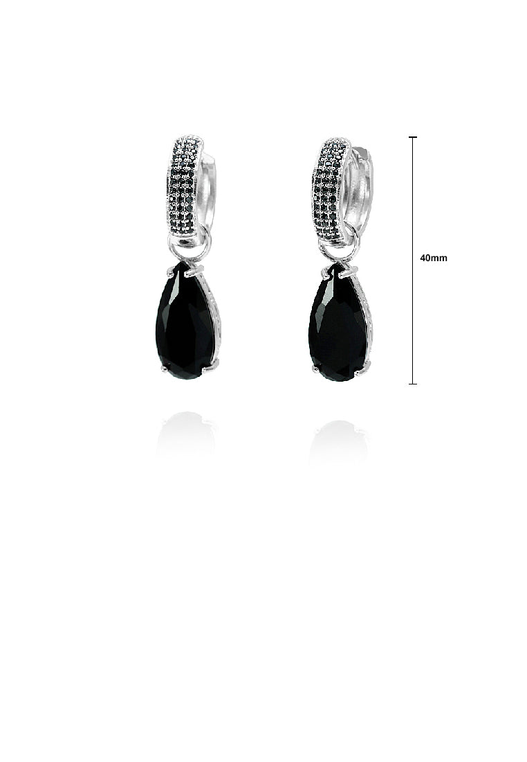 Fashion Elegant Water Drop Geometric Earrings with Black Cubic Zirconia - Luxurious Look