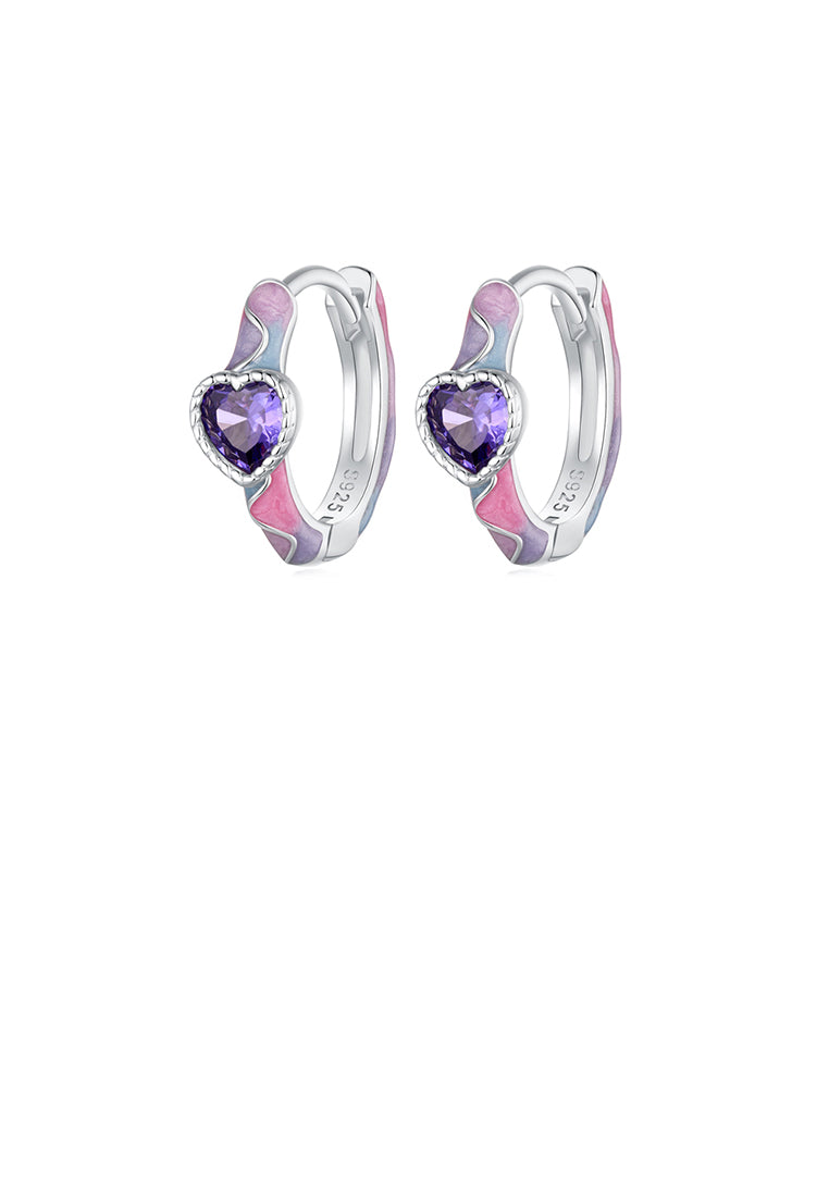 925 Sterling Silver Simple Fashion Heart Shape Enamel Geometric Earrings with Cubic Zirconia - Luxurious Look