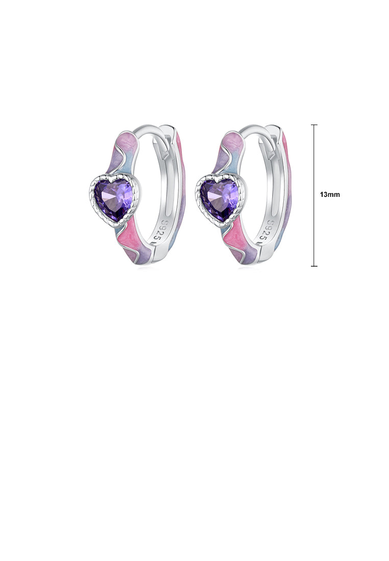 925 Sterling Silver Simple Fashion Heart Shape Enamel Geometric Earrings with Cubic Zirconia - Luxurious Look
