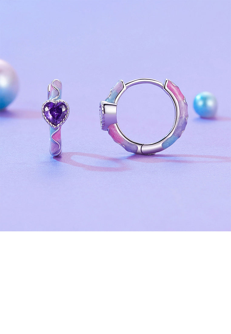 925 Sterling Silver Simple Fashion Heart Shape Enamel Geometric Earrings with Cubic Zirconia - Luxurious Look