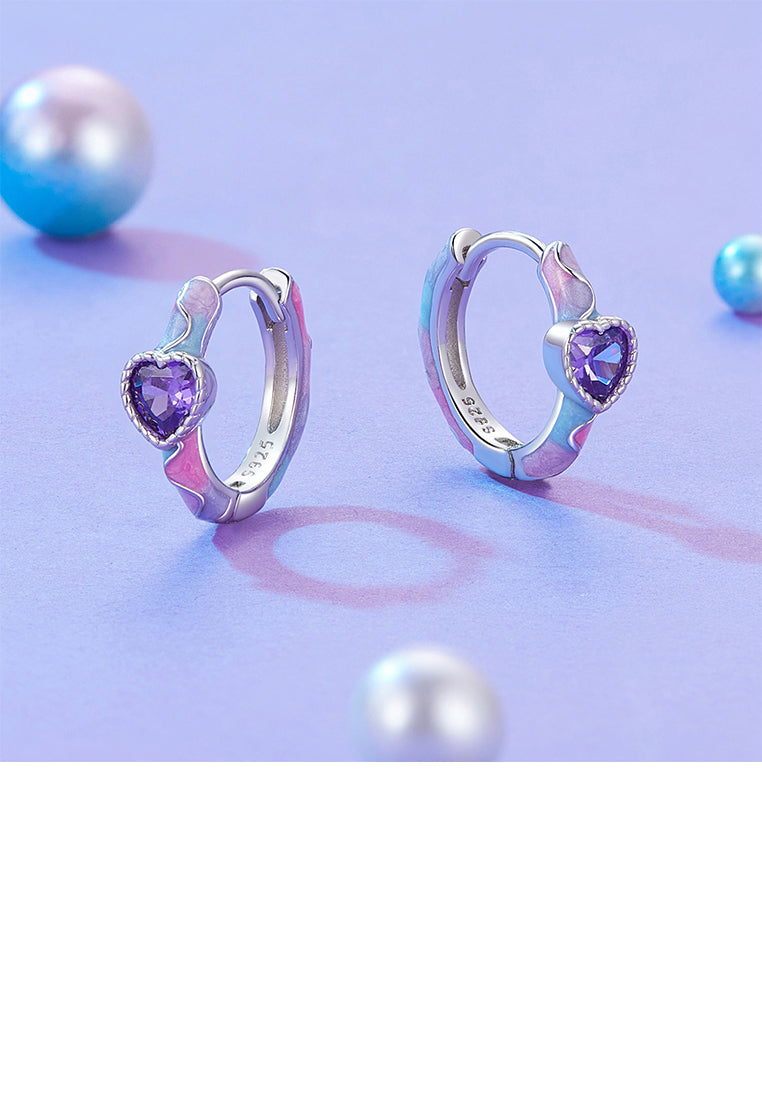 925 Sterling Silver Simple Fashion Heart Shape Enamel Geometric Earrings with Cubic Zirconia - Luxurious Look