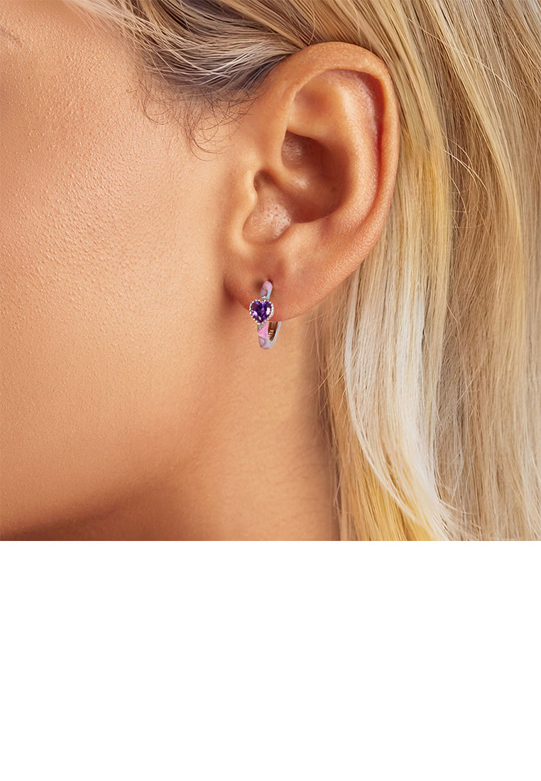925 Sterling Silver Simple Fashion Heart Shape Enamel Geometric Earrings with Cubic Zirconia - Luxurious Look