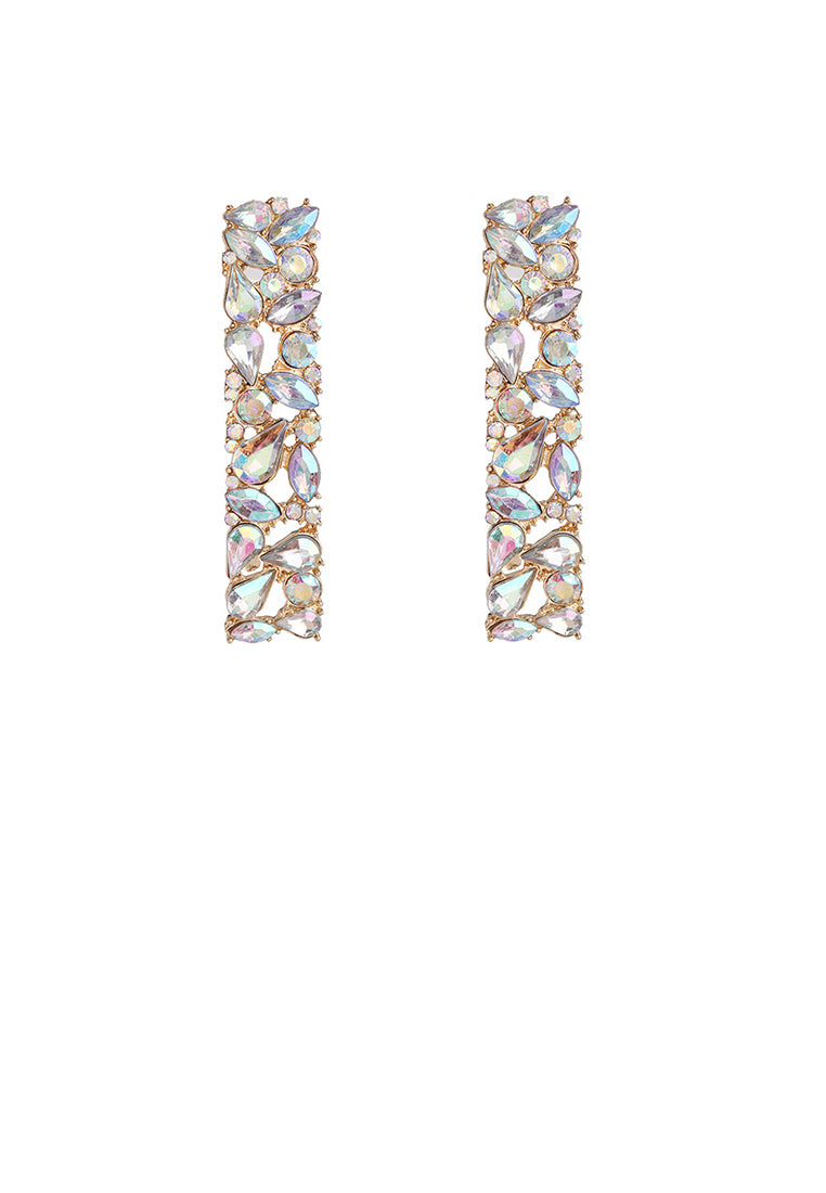 Fashion and Simple Plated Gold Geometric Strip Earrings with Cubic Zirconia - Luxurious Look