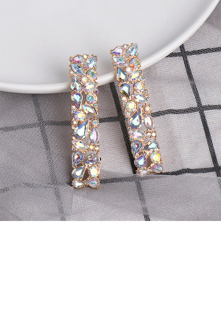 Fashion and Simple Plated Gold Geometric Strip Earrings with Cubic Zirconia - Luxurious Look