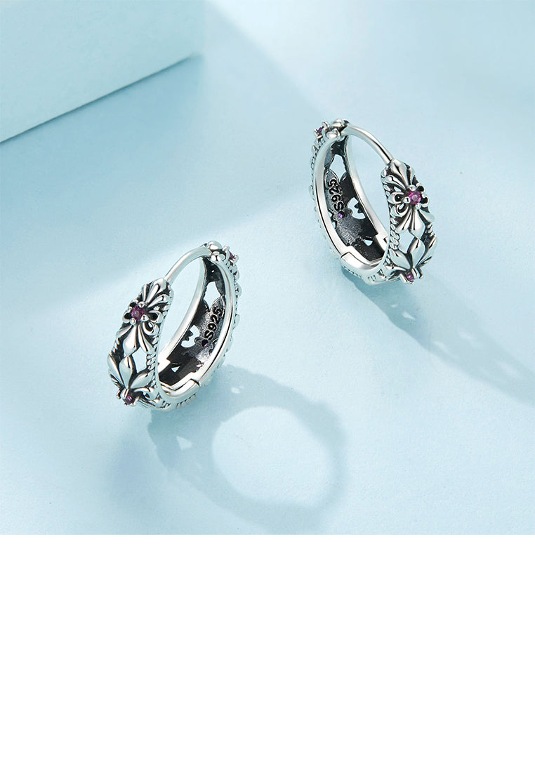 925 Sterling Silver Fashion Vintage Iris Geometric Earrings with Cubic Zirconia - Luxurious Look