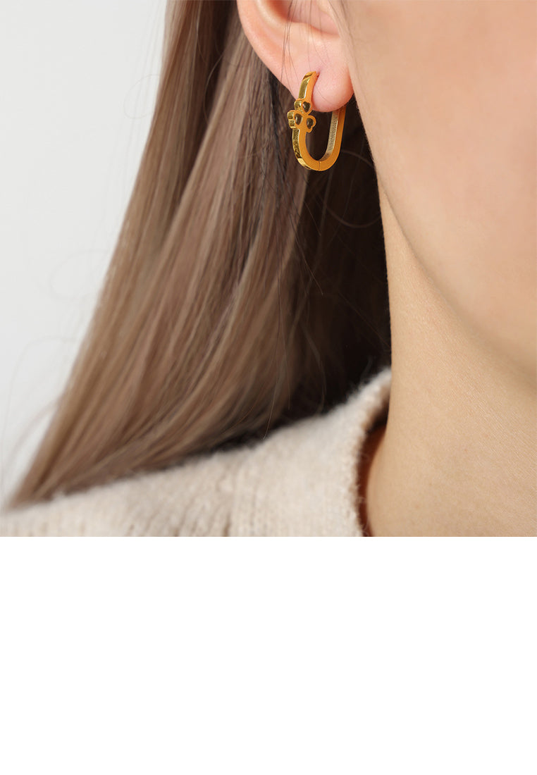 Fashion and Creative Plated Gold 316L Stainless Steel Three-leafed Clover Geometric Earrings