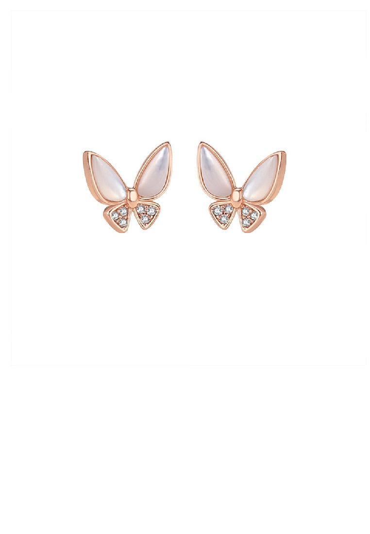 925 Sterling Silver Plated Rose Gold Simple Temperament Butterfly Mother-of-pearl Stud Earrings with Cubic Zirconia - Luxurious Look
