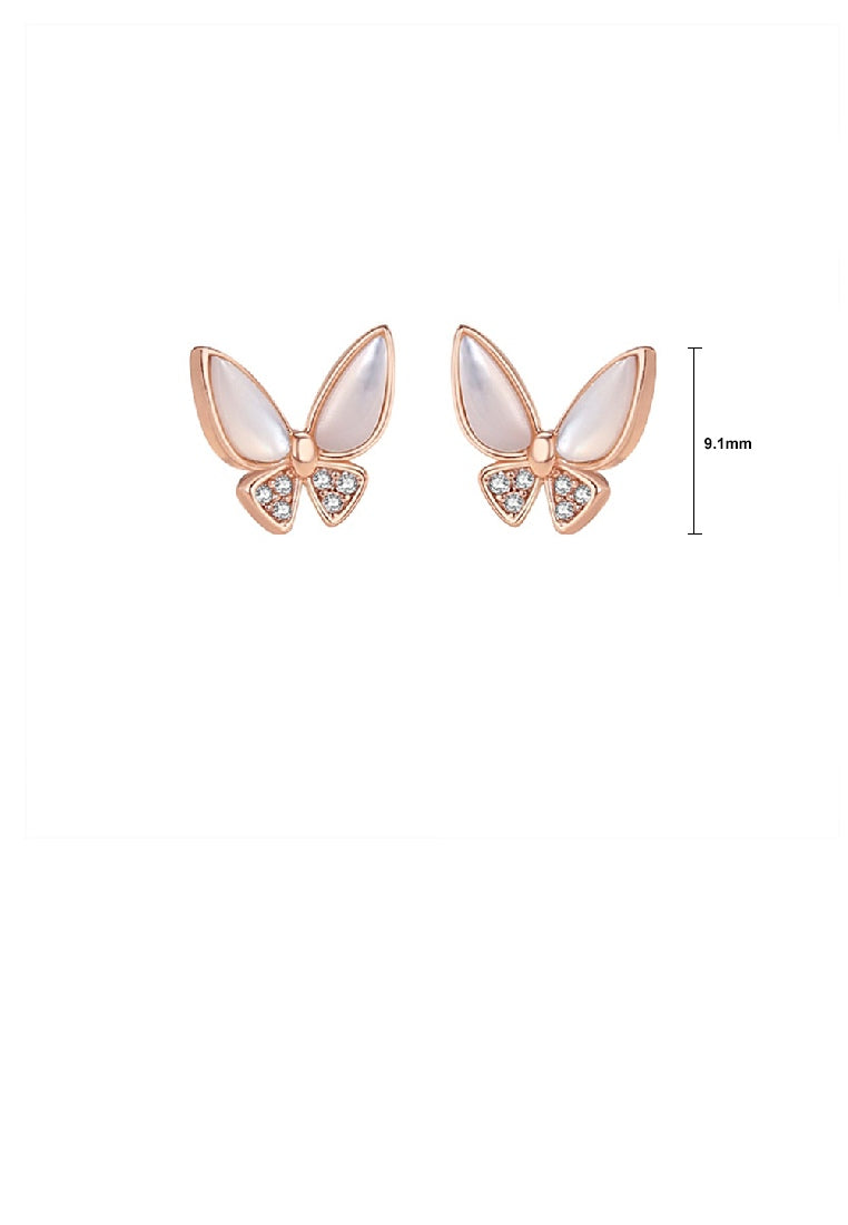 925 Sterling Silver Plated Rose Gold Simple Temperament Butterfly Mother-of-pearl Stud Earrings with Cubic Zirconia - Luxurious Look