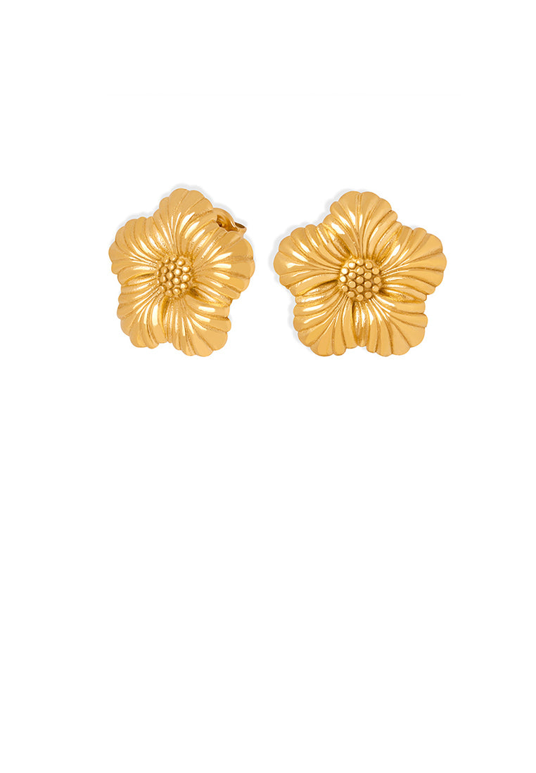 Fashion and Sweet Plated Gold 316L Stainless Steel Flower Stud Earrings