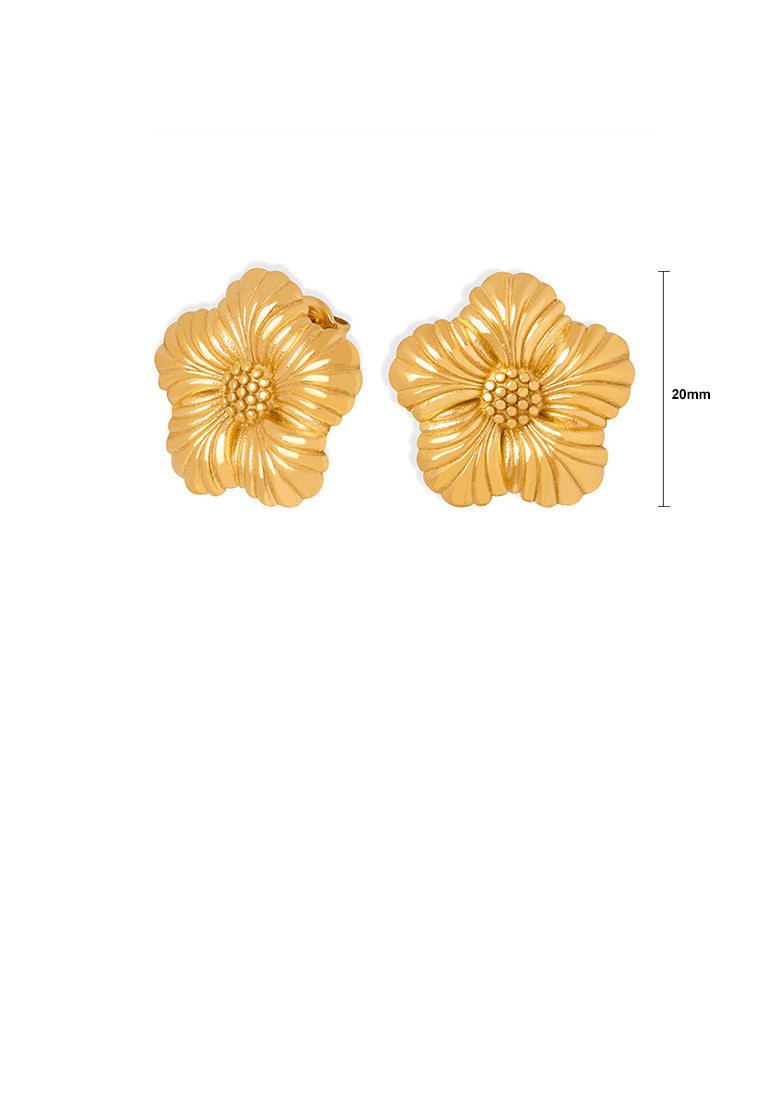 Fashion and Sweet Plated Gold 316L Stainless Steel Flower Stud Earrings