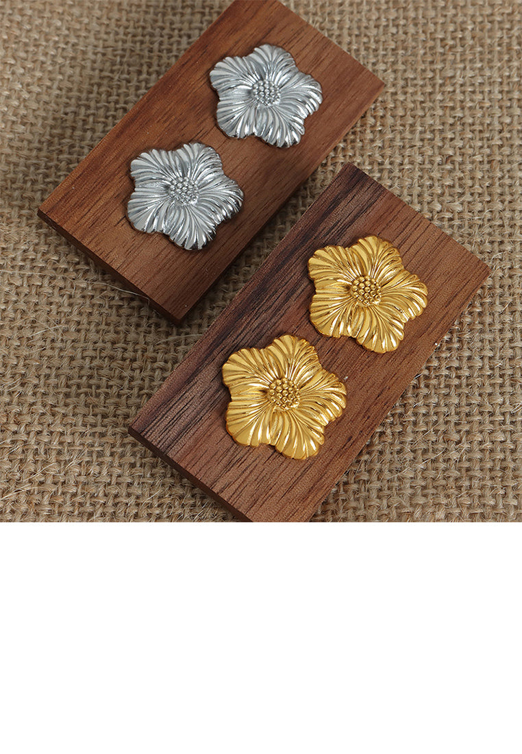 Fashion and Sweet Plated Gold 316L Stainless Steel Flower Stud Earrings
