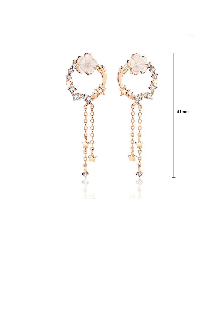 925 Sterling Silver Plated Rose Gold Fashion Elegant Shooting Star Flower Tassel Earrings with Cubic Zirconia - Luxurious Look