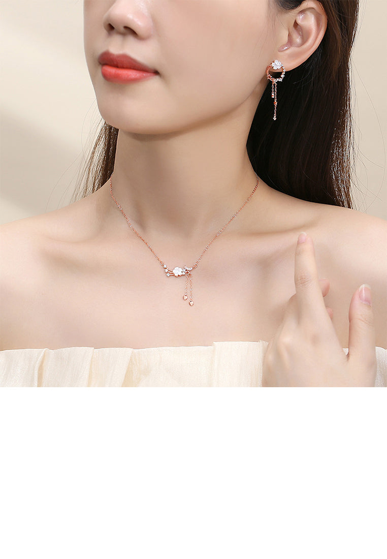 925 Sterling Silver Plated Rose Gold Fashion Elegant Shooting Star Flower Tassel Earrings with Cubic Zirconia - Luxurious Look