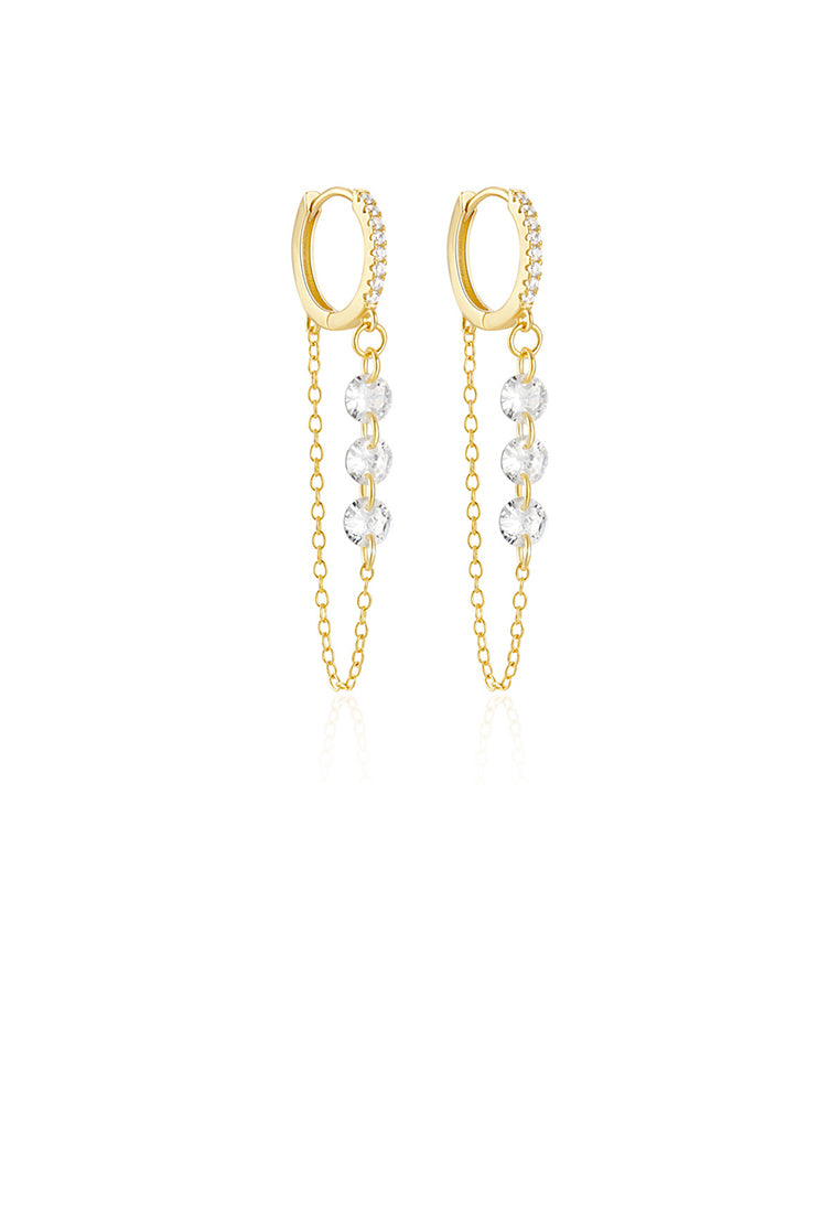 925 Sterling Silver Plated Gold Fashion Temperament Geometric Tassel Earrings with Cubic Zirconia - Luxurious Look