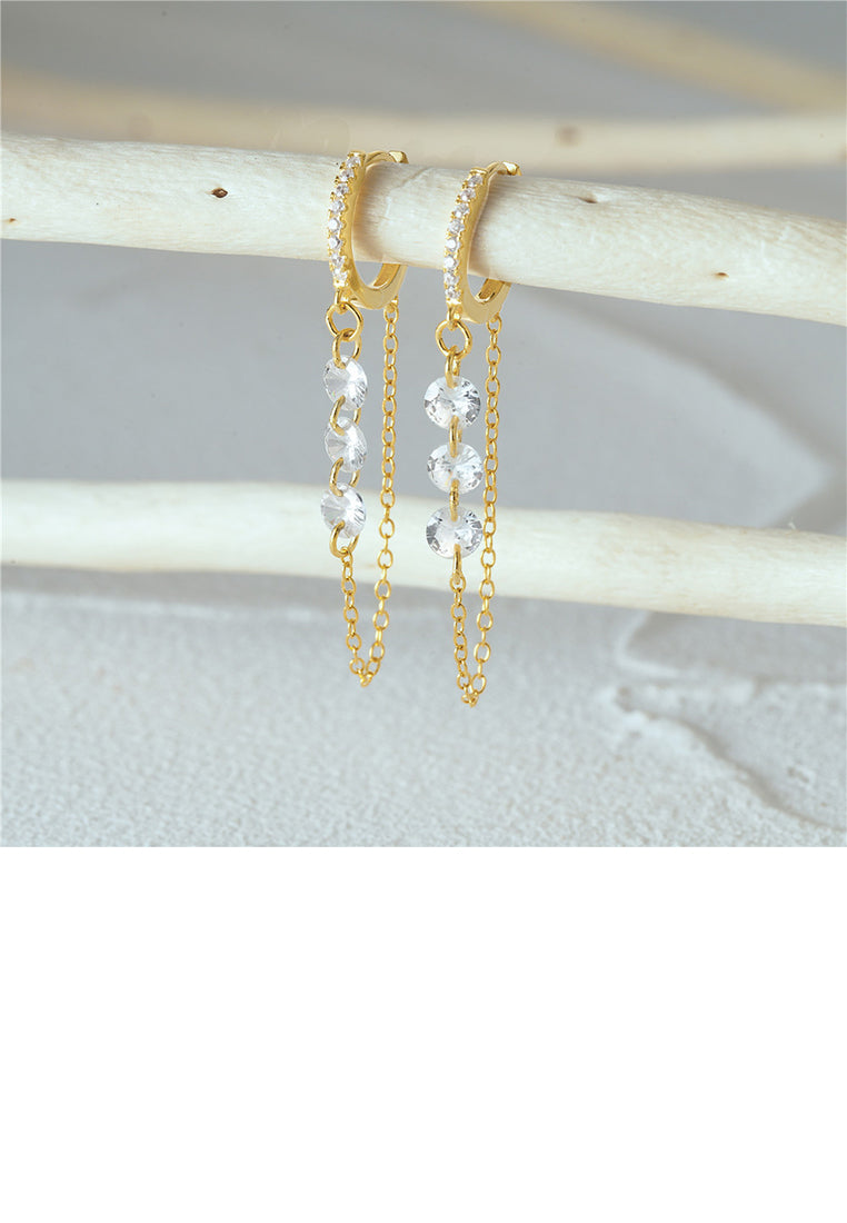 925 Sterling Silver Plated Gold Fashion Temperament Geometric Tassel Earrings with Cubic Zirconia - Luxurious Look