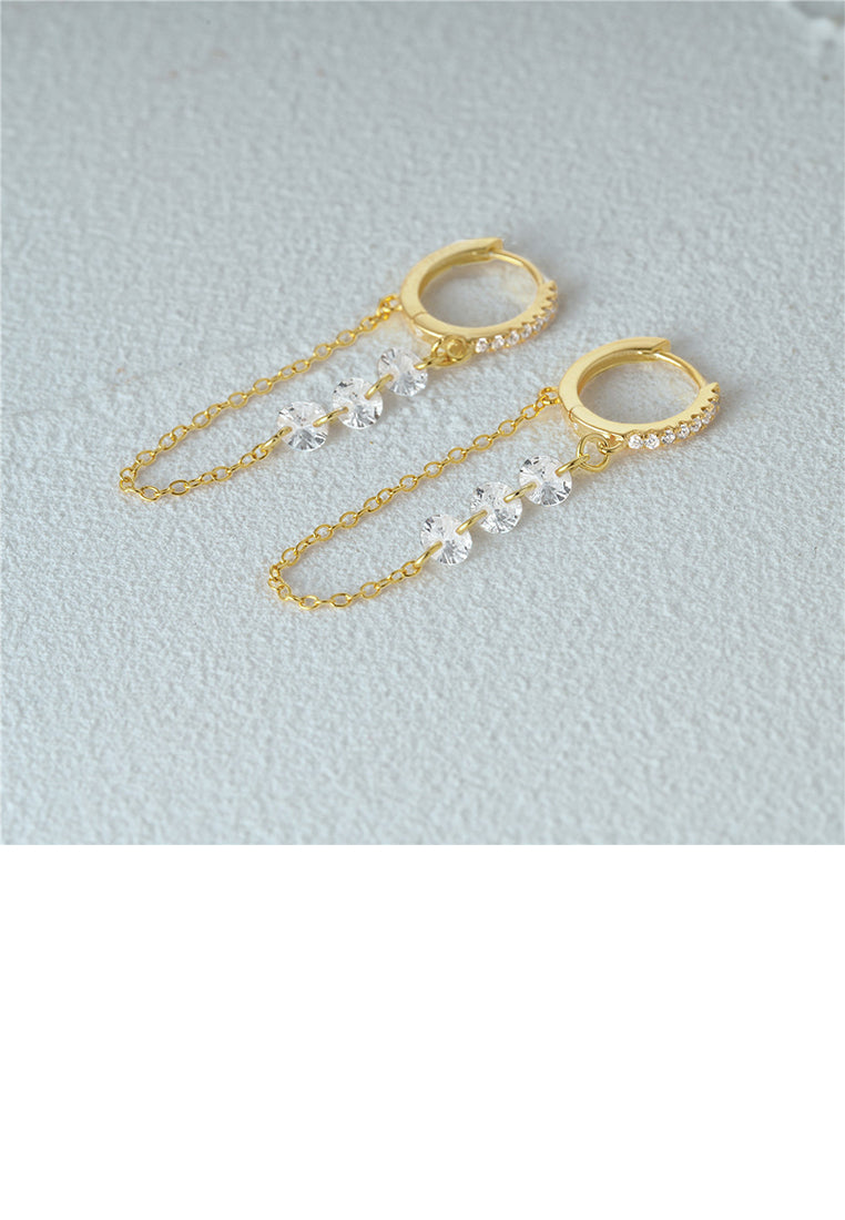 925 Sterling Silver Plated Gold Fashion Temperament Geometric Tassel Earrings with Cubic Zirconia - Luxurious Look