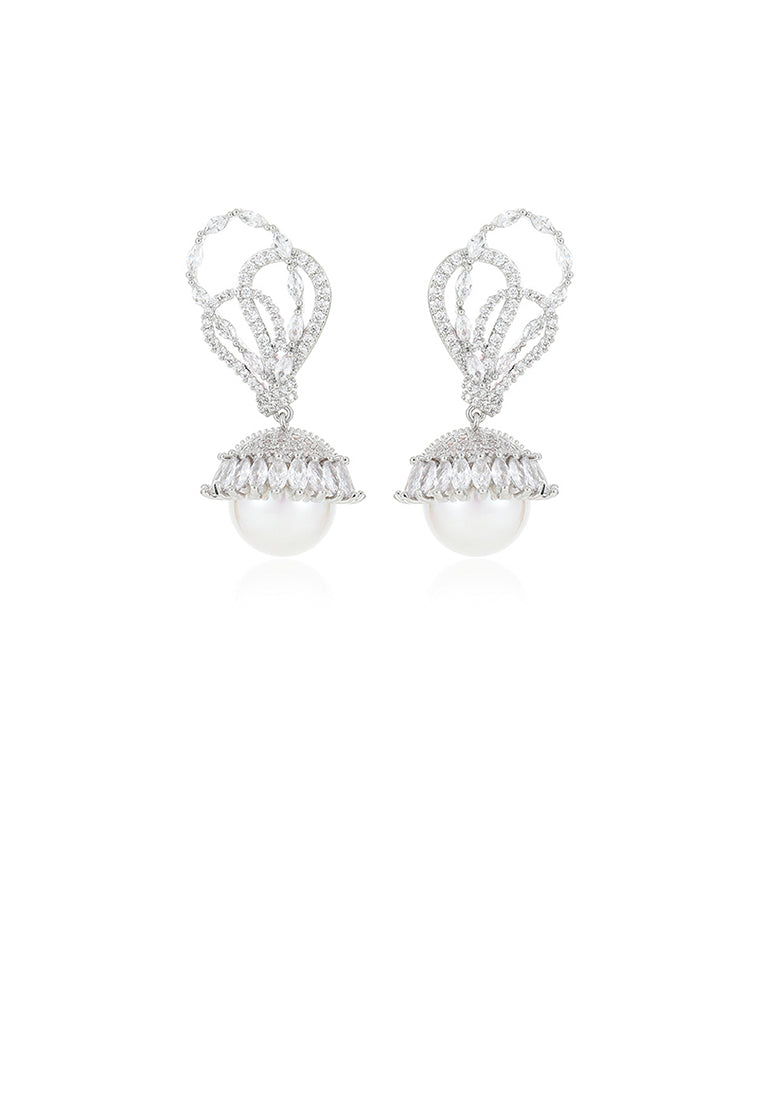 Fashion Elegant Geometric Round Imitation Pearl Earrings with Cubic Zirconia - Luxurious Look