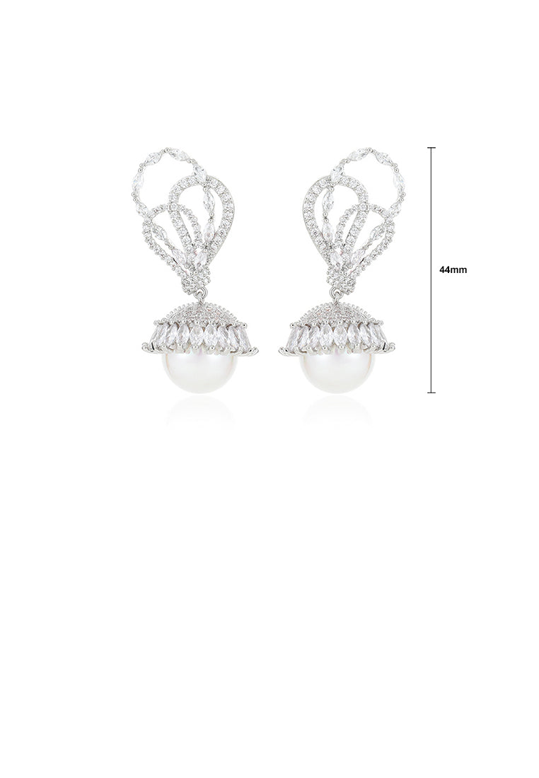 Fashion Elegant Geometric Round Imitation Pearl Earrings with Cubic Zirconia - Luxurious Look