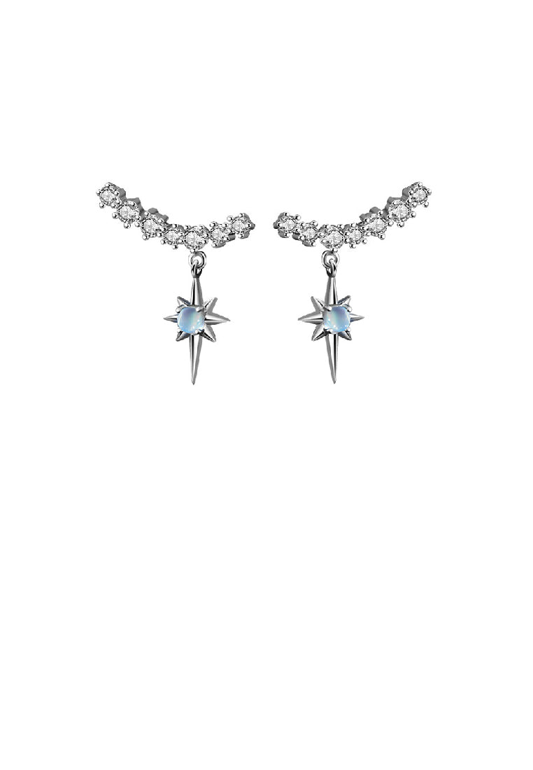 925 Sterling Silver Simple Temperament Eight-pointed Star Moonstone Geometric Stud Earrings with Cubic Zirconia - Luxurious Look