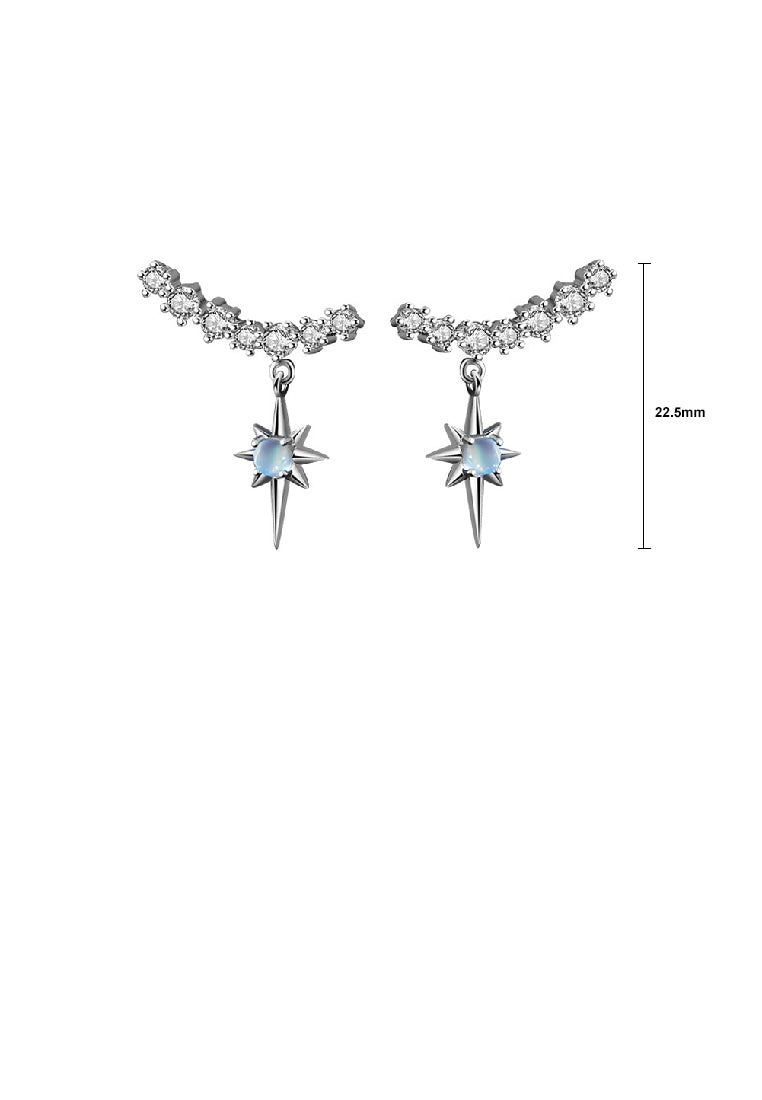 925 Sterling Silver Simple Temperament Eight-pointed Star Moonstone Geometric Stud Earrings with Cubic Zirconia - Luxurious Look