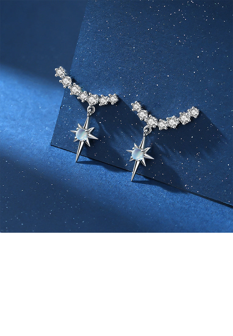 925 Sterling Silver Simple Temperament Eight-pointed Star Moonstone Geometric Stud Earrings with Cubic Zirconia - Luxurious Look