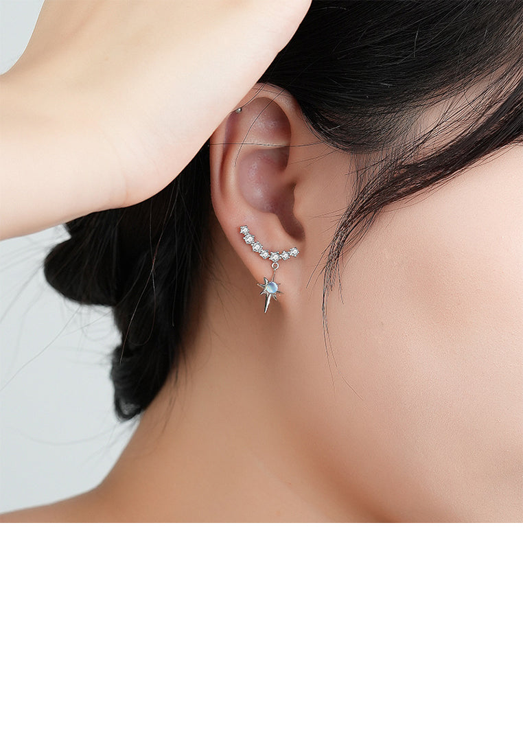 925 Sterling Silver Simple Temperament Eight-pointed Star Moonstone Geometric Stud Earrings with Cubic Zirconia - Luxurious Look