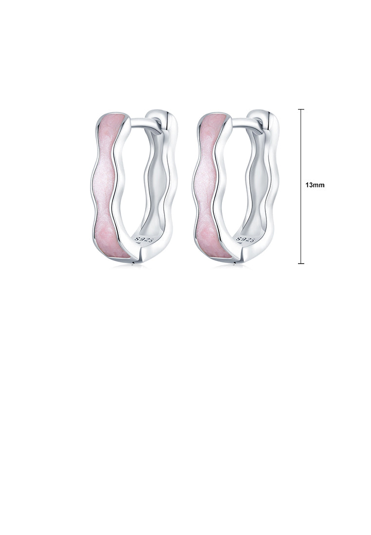 925 Sterling Silver Fashion Simple Enamel Pink Wave Geometric Earrings - Vibrant Color