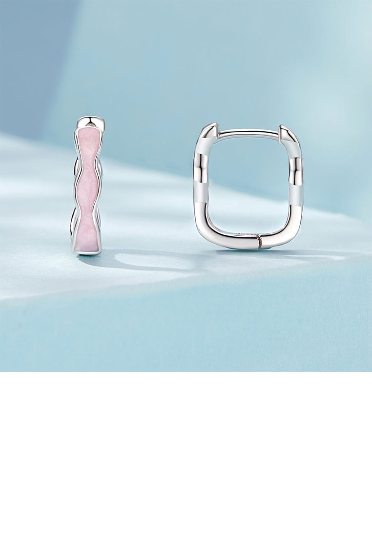 925 Sterling Silver Fashion Simple Enamel Pink Wave Geometric Earrings - Vibrant Color